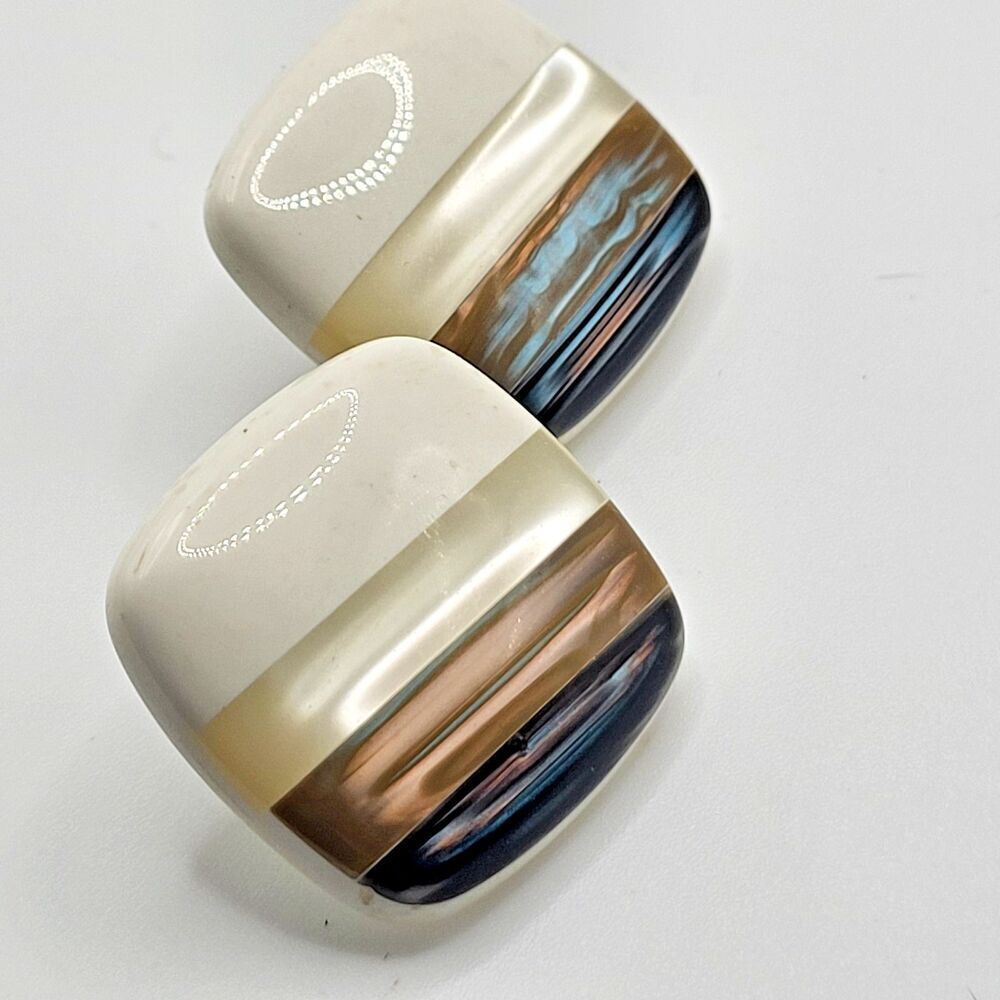 Vintage 90s Square Ceramic Minimalist Abalone Inlay Ombre Ceramic Earrings